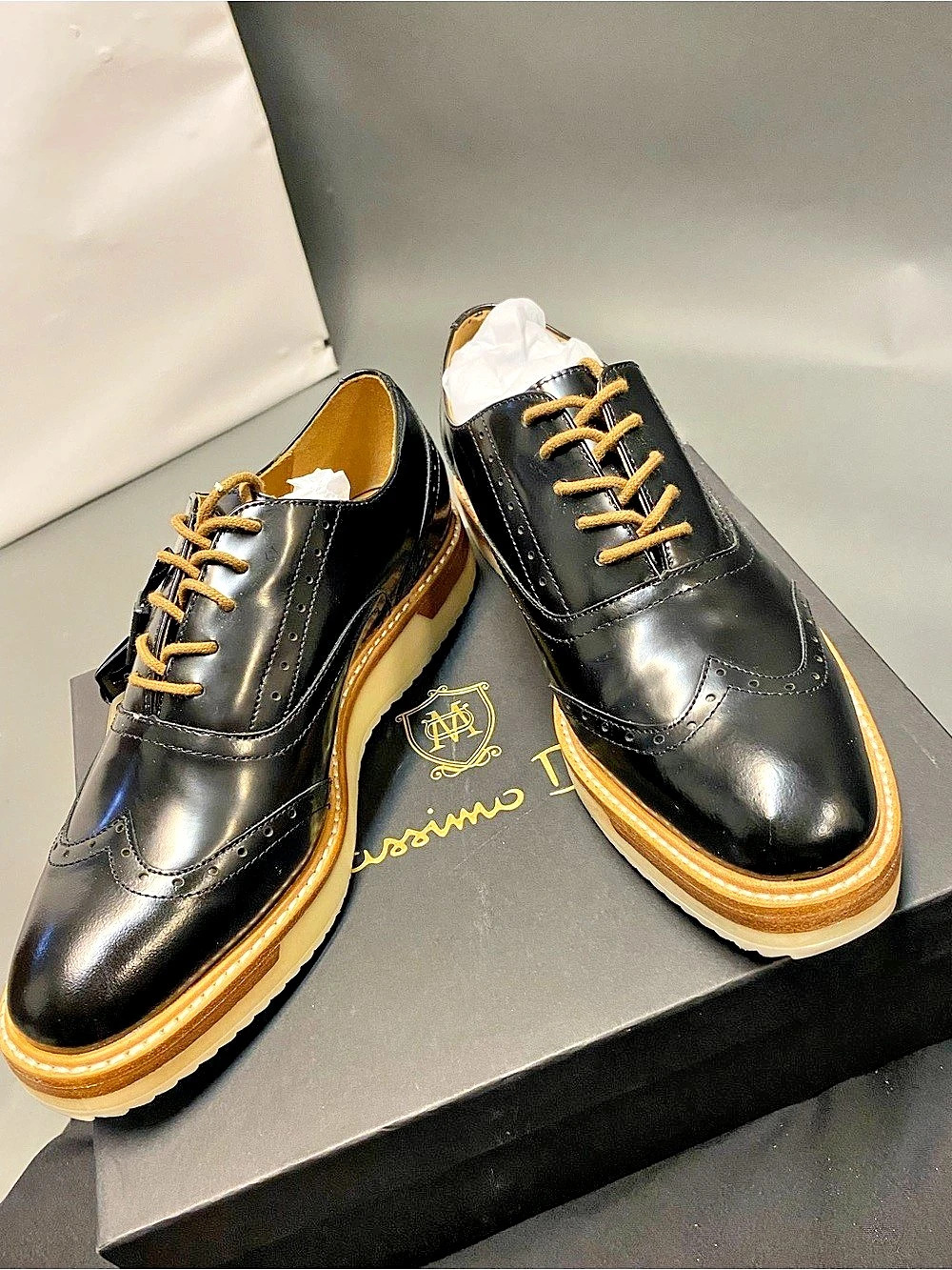 BNIB Massimo Dutti Leather Wingtip Platform Brogues Black & Brown (women’s)